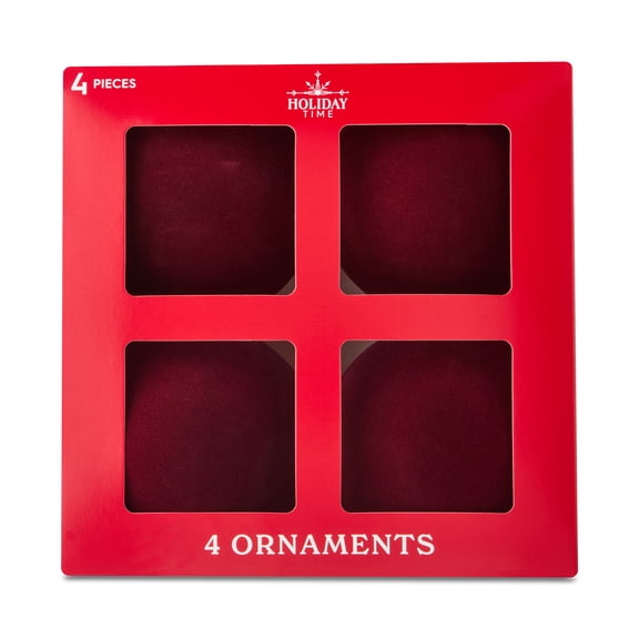 4 Count Dark Red Velvet-Feel Ball Christmas Ornaments, 4.5", by Holiday Time