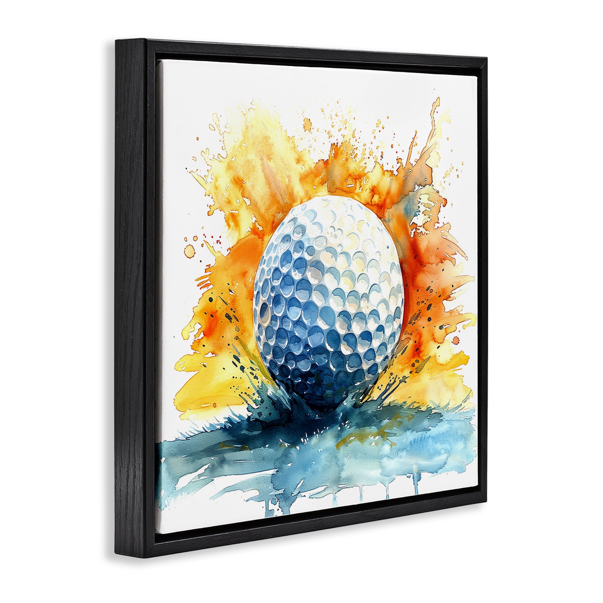 Stupell Industries Golf Splash Watercolor Burst Black Framed Floater Canvas Wall Art, design by LSR Design Studio