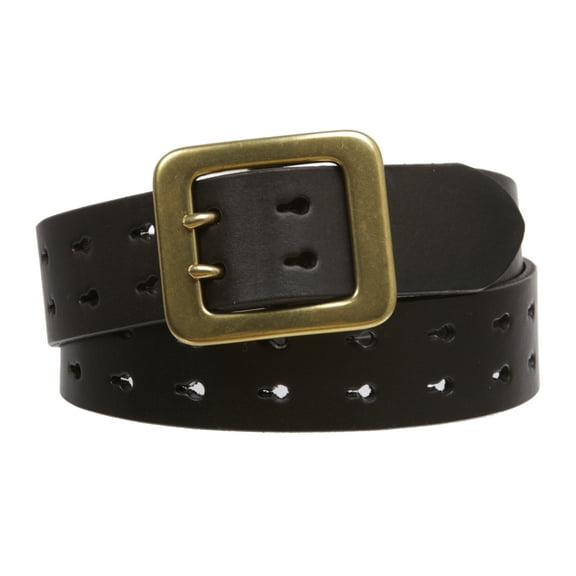 1.5" Leather Belt with double-prong Brass Buckle & Snap-On Strap for Men and Women