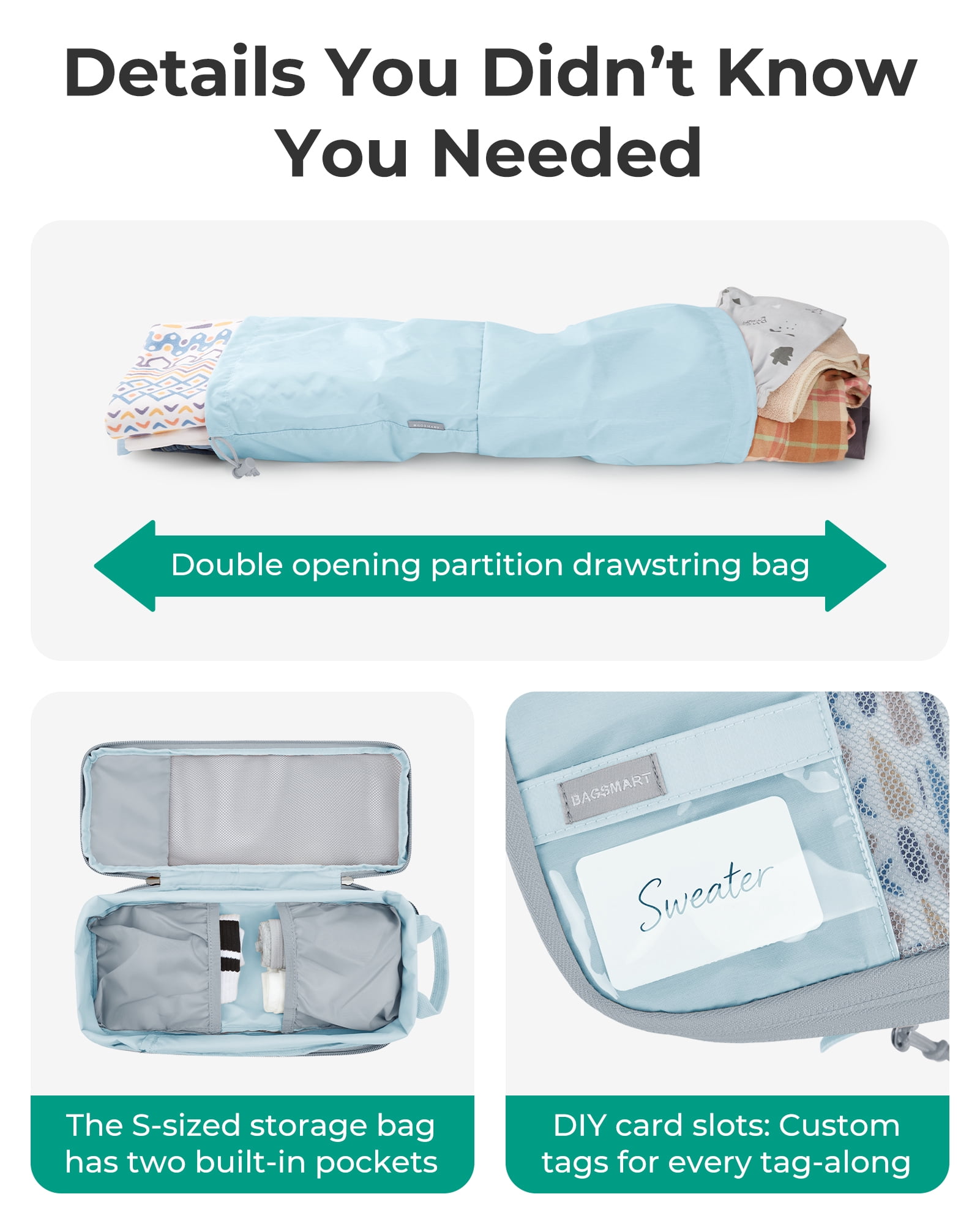 BAGSMART Compression Packing Cubes for Travel Luggage, 6 Pcs Expandable Packing Organizers Foldable Lightweight Suitcase Storage Bags for Travel Accessories, Women Men, Light Blue