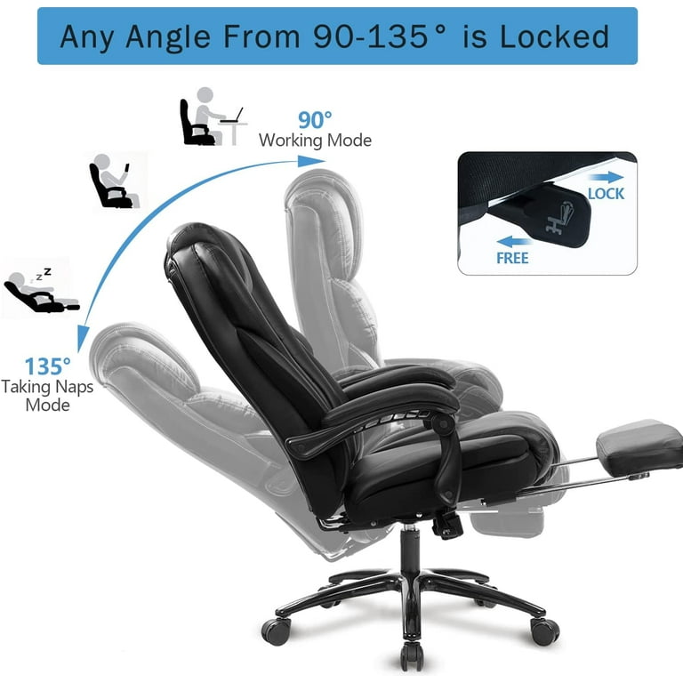 Executive Reclining Computer Desk Chair with Footrest, Headrest and Lu