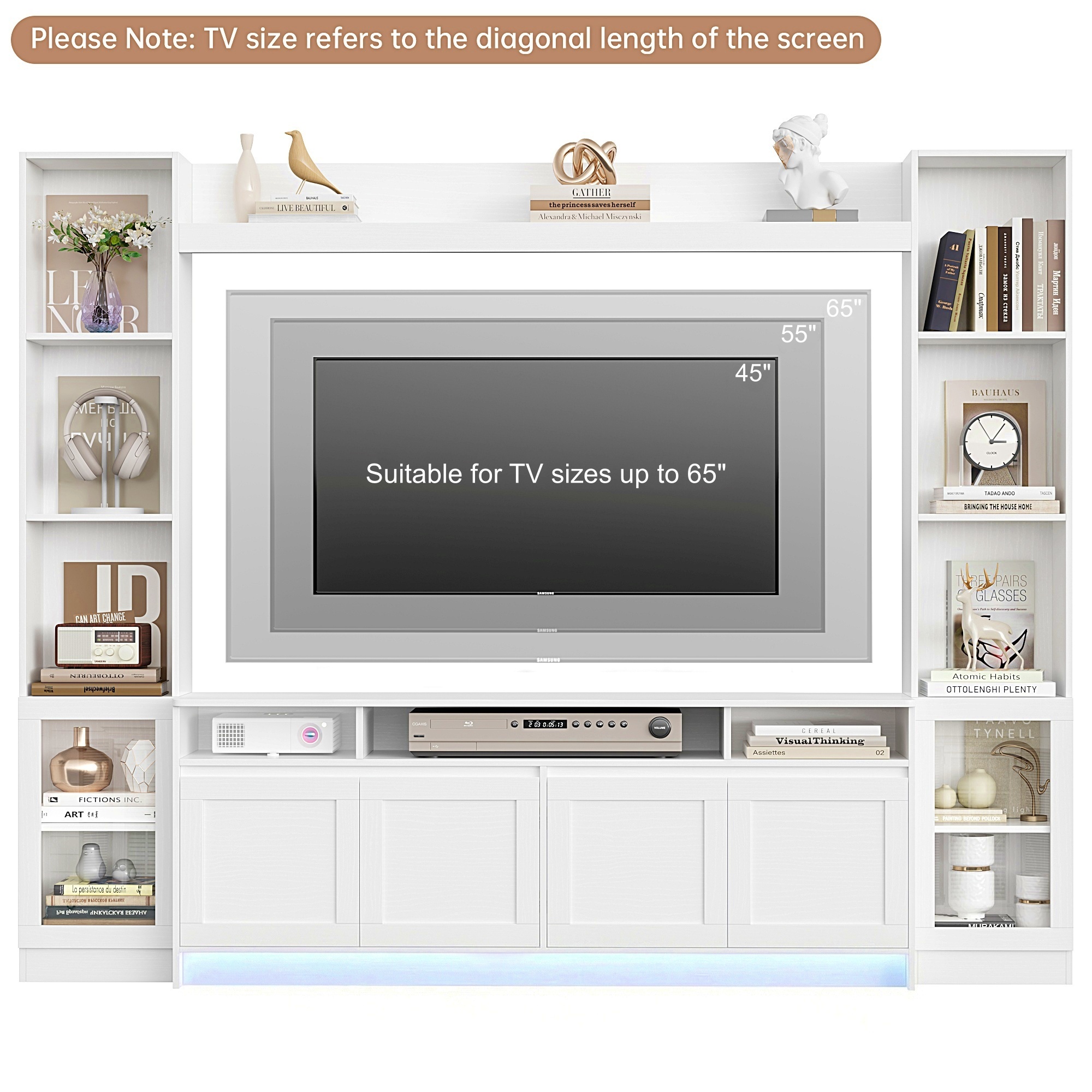 Hiphuta 79" Wall Unit Entertainment Center with Shelves, White photo 4