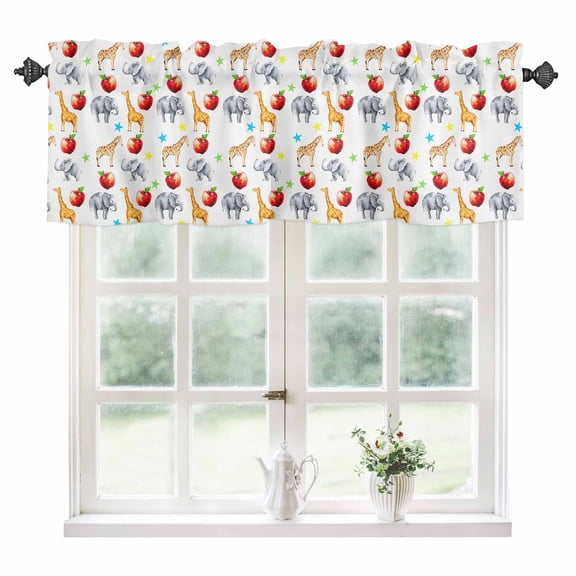 Cute Giraffe Elephant Kitchen Valances for Windows 60x18 Inch Kitchen Curtains Valances Rod Pocket Blue Green Star Fruits Bathroom Window Valances for Window Treatment Decor