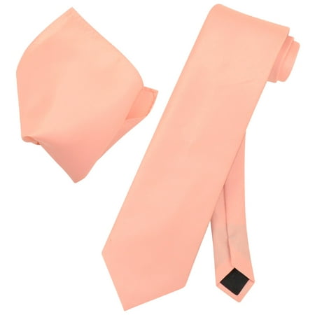 - Vesuvio Napoli Solid PEACH Color NeckTie & Handkerchief Men's Neck Tie Set