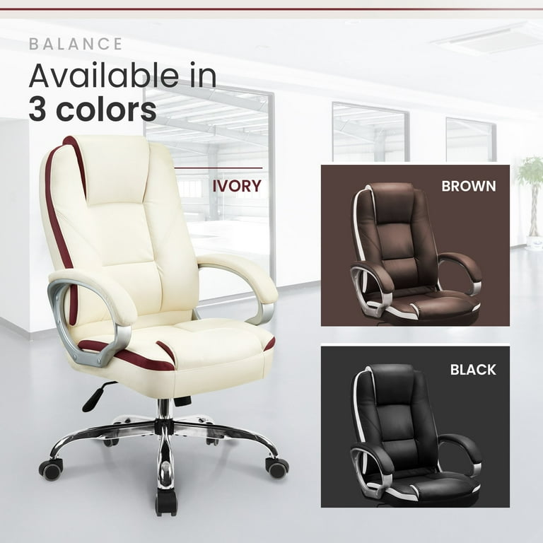 Hygge Ergonomic Back Support High Back Executive Leather Home Office Computer Desk Chair Ivory