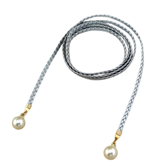 SWSMCLT Women's Skinny Rope Belt Faux Leather Braided Fashion Beaded Cute Spring Casual Party Tie Belts Silver X-Small-Large