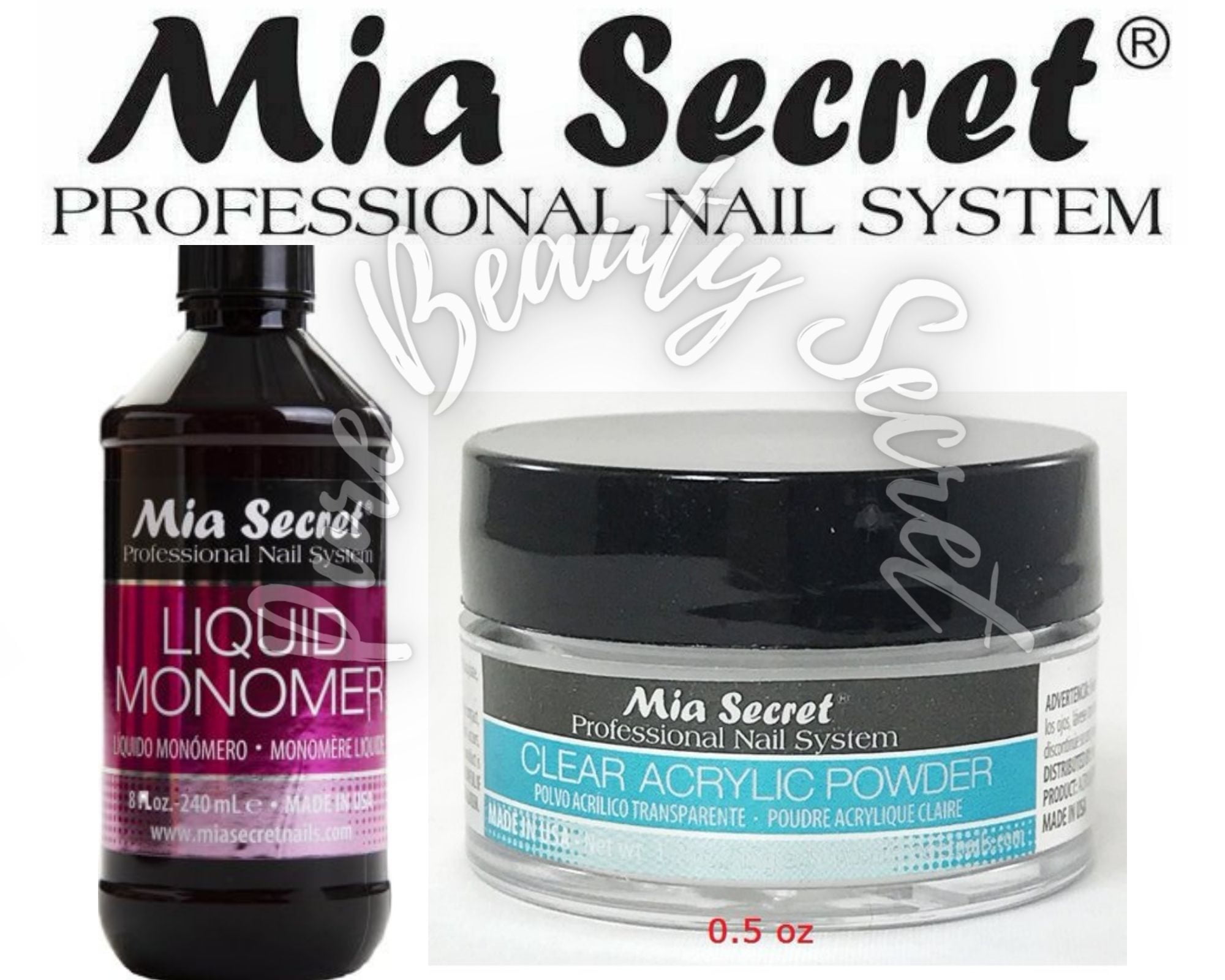 Mia Secret Liquid Monomer 8 oz and CLEAR Powder 0.5 oz
