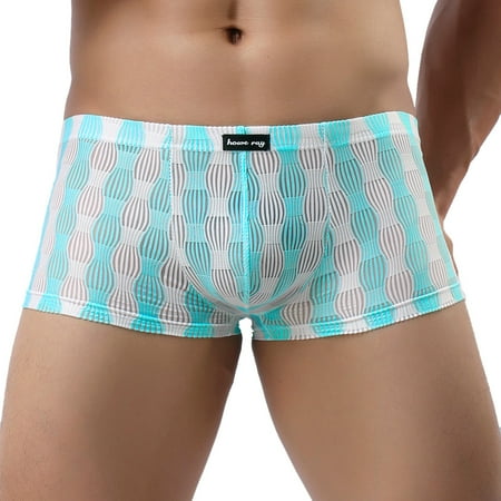 

BIZIZA Male Stretch Soft Briefs for Men Breathable Pouch Trunks Striped Comfort Underwear Light Blue XXL
