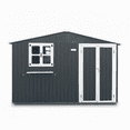 thumbnail image 5 of LuckyNote 10x8 FT Outdoor Metal Storage Shed, Coal Gray, Lockable Double Door Tool Shed with Window & Flower Rack, Weatherproof, 5 of 16