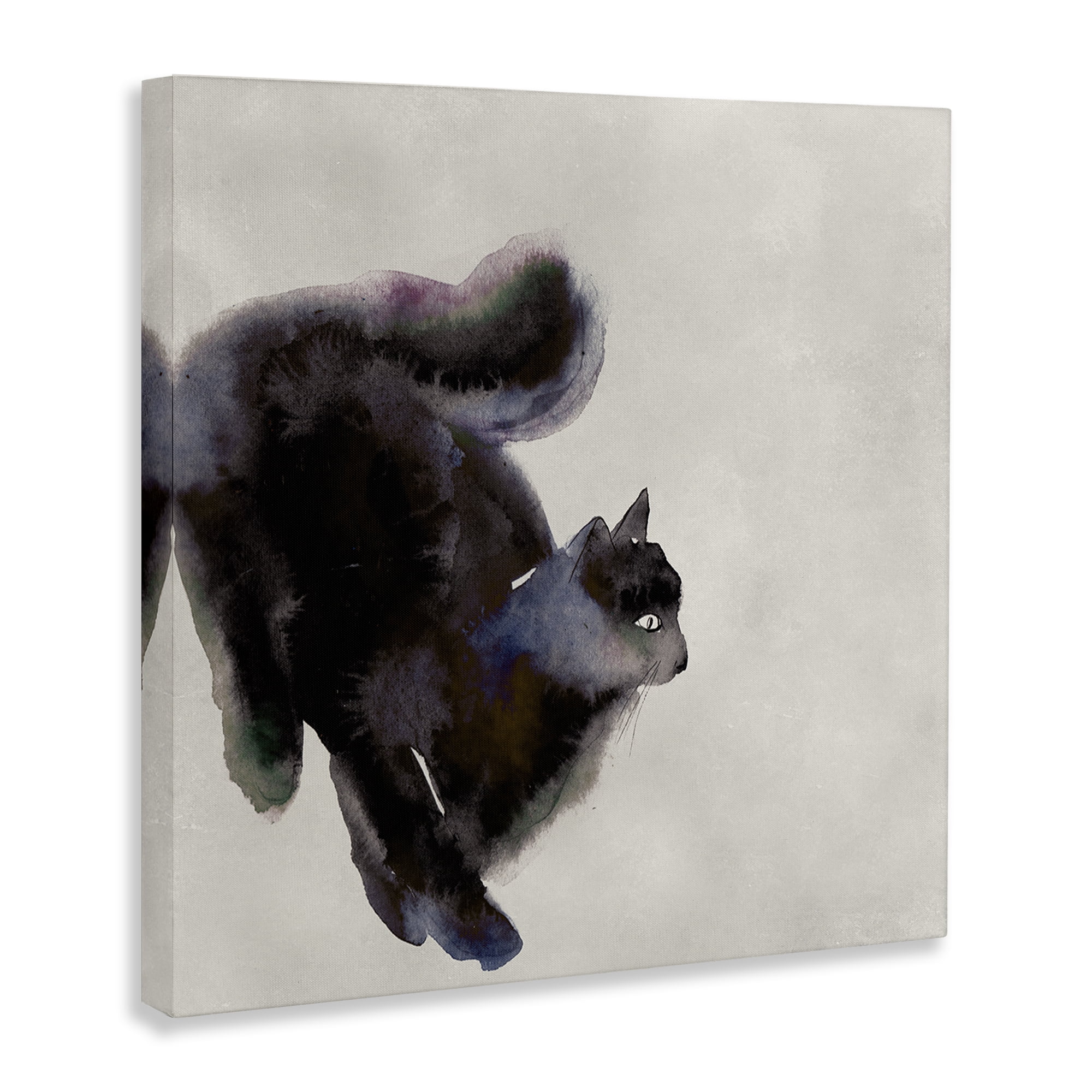 Stupell Industries Black Cat Watercolor Animals Painting Wrapped Canvas Art Print Wall Art, 17 x 17