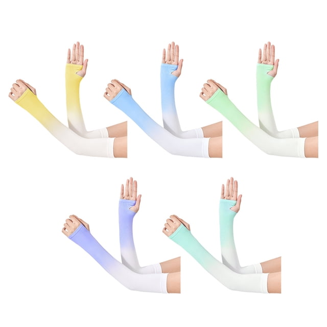 5 pares de mangas de hielo de color degradado, mangas de protección solar, protectores de brazos para ciclismo al aire libre, mangas de hielo anti-ultravioleta