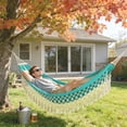 thumbnail image 6 of PoyoKee Hammock with Stand for Outside, Double Hammocks for Outside with Tassels, Heavy Duty Canvas Camping Gear for Backyard, 92 x 53 inch, Green, 6 of 6