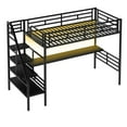 thumbnail image 4 of MODERNLUXE Twin Size Loft Bed with Desk and LED Light,Metal Loft Bed Frame with Storage Stairs,Space Saving, Black, 4 of 7