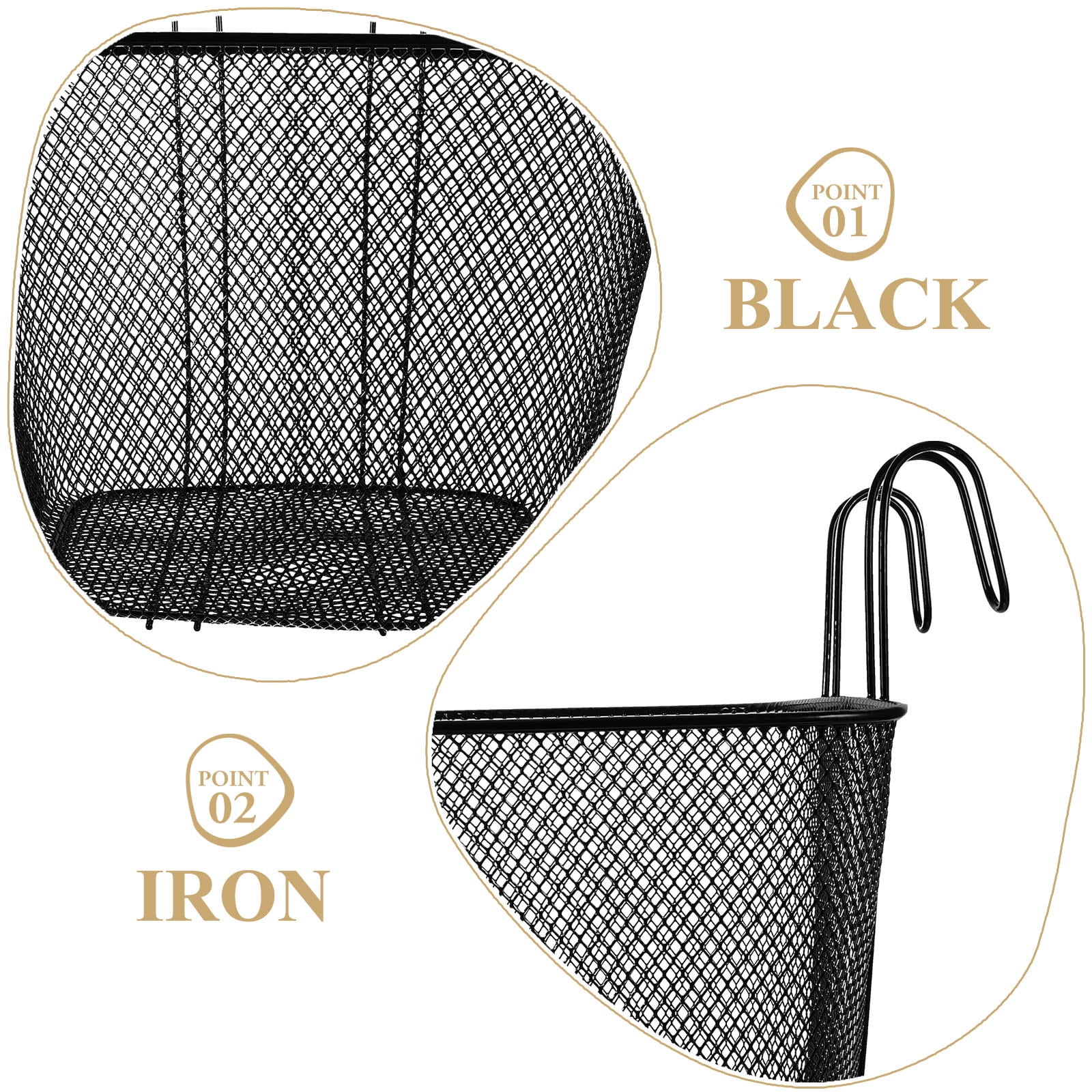 HEMOTON Iron Bike Storage Basket for Front Handlebar Detachable Hanging Black 1pc