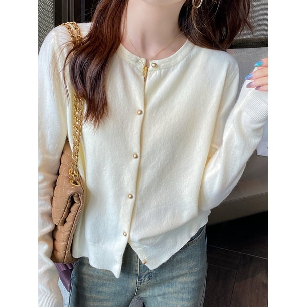 Cárdigan de punto de un solo pecho para mujer, jersey de manga larga, cuello redondo, cárdigans que combinan con todo, prendas de vestir, Color sólido, Coreano