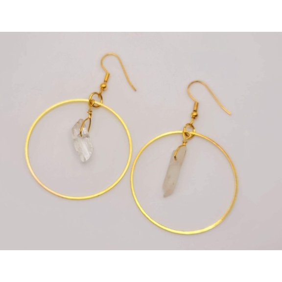 Clear Aura Quartz Earrings Handmade, Cute earrings Irregular , Crystal Earrings