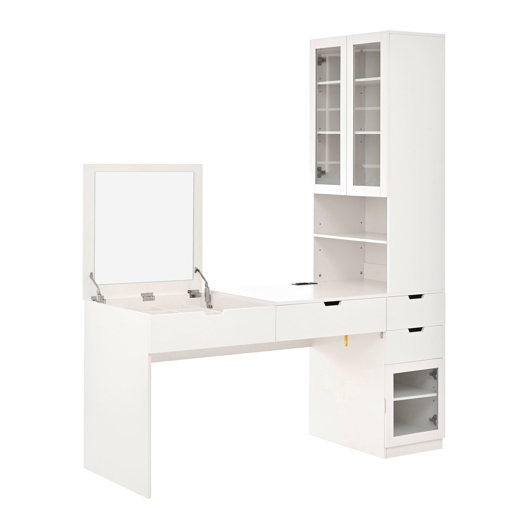 Euroco Multi-functional Vanity Desk with Mirror, Charging Station & Storage Cabinets — Ideal for Makeup, Office, and Study Use
