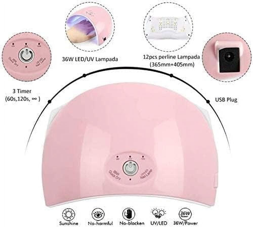UV LED Nail Lamp, Gel Nail Light for Nail Polish 48W UV Dryer with 3 Timers, Pink Valentine Gift for Woman Girl
