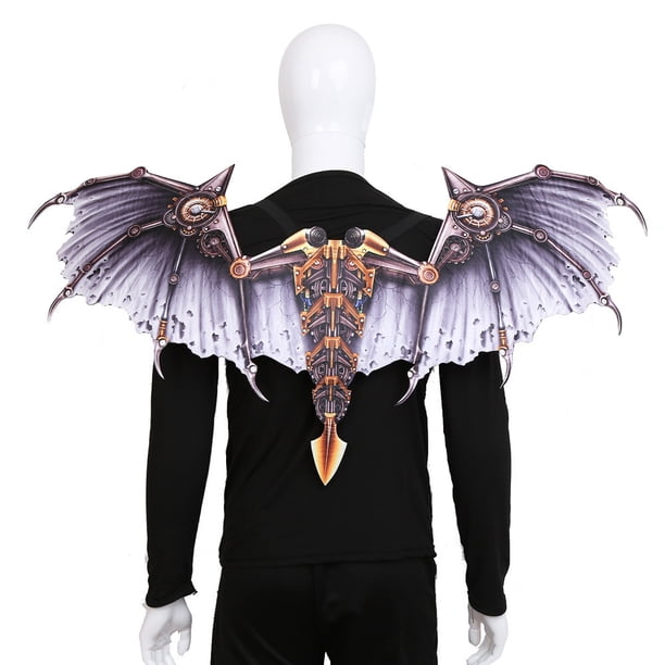 Alas de dragón Steampunk para disfraz mecánico unisex para adultos, para Halloween, carnaval, plegables, de tela no tejida, con impresión, para fiestas, juguetes y regalos, color plateado.