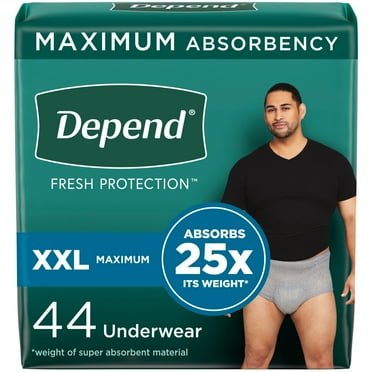 Depend Fresh Protection Adult Incontinence Underwear for Men, Maximum, XXL, Grey, 44 Count