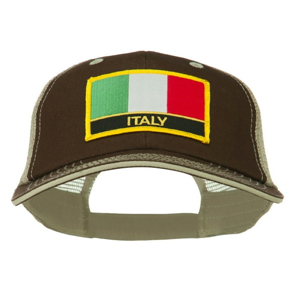Italy Europe Flag Patched Big Size Washed Mesh Cap - Brown Beige XL-3XL