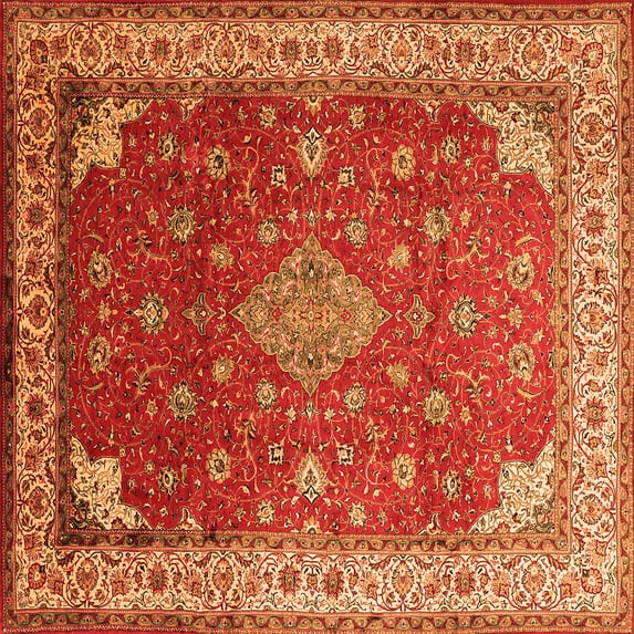 Ahgly Company Indoor Square Medallion Orange Traditional Area Rugs, 8' Square