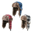 thumbnail image 3 of Buffalo Plaid Aviator Fur Trapper Hat Ushanka Eskimo Russian Bomber Hat with Ear Flaps for Women Men, 3 of 5