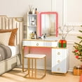 thumbnail image 4 of Costway Vanity Table Set with RGB LED Lights Crystal Crush Diamond Mirror Drawers White, 4 of 10