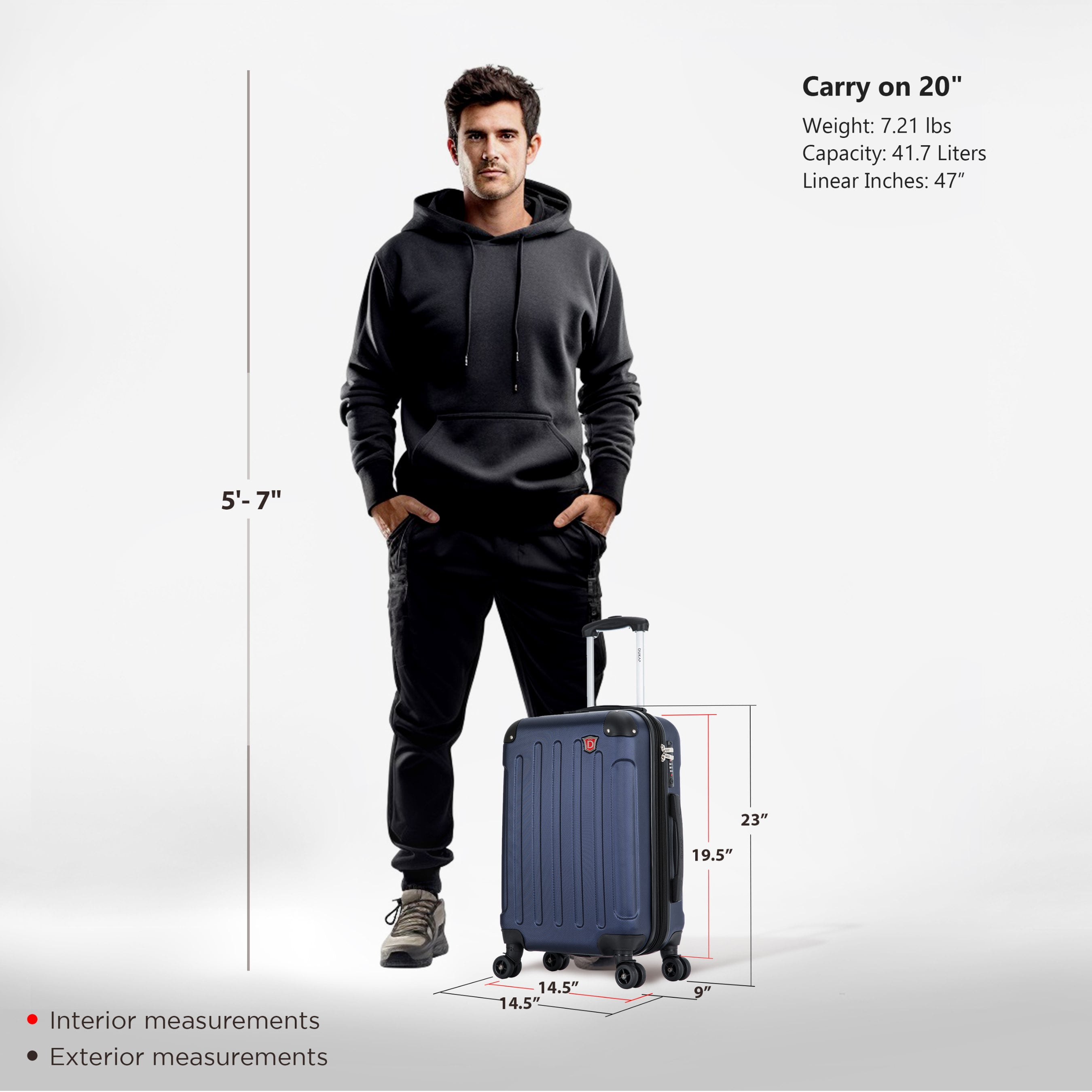 DUKAP Intely 20" Hardside Lightweight Carry-on Luggage with Spinner Wheels and USB Port, Blue
