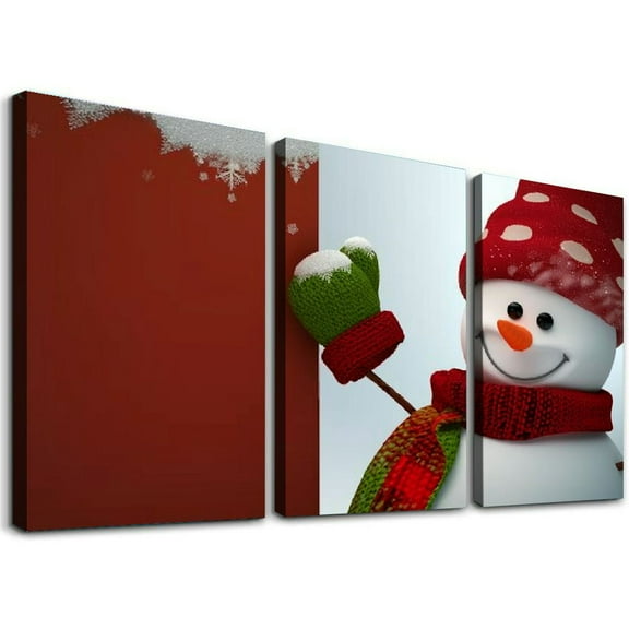 Ullo0ord Canvas Wall Art Painting One Panel Cute Christmas Snowman Artwork Prints, Modern Framed Canvas Wall Decor for Living Room Bedroom Bathroom