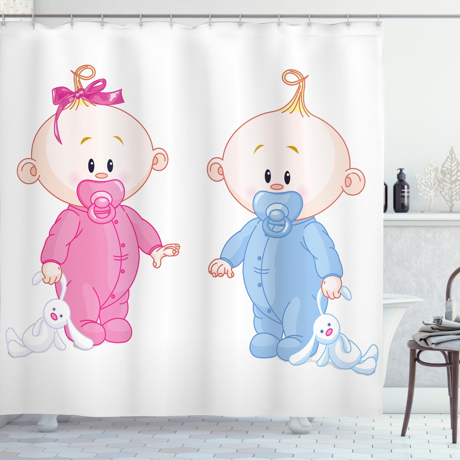 Gender Reveal Decorations Shower, Boy Girl Bathroom Shower Curtain