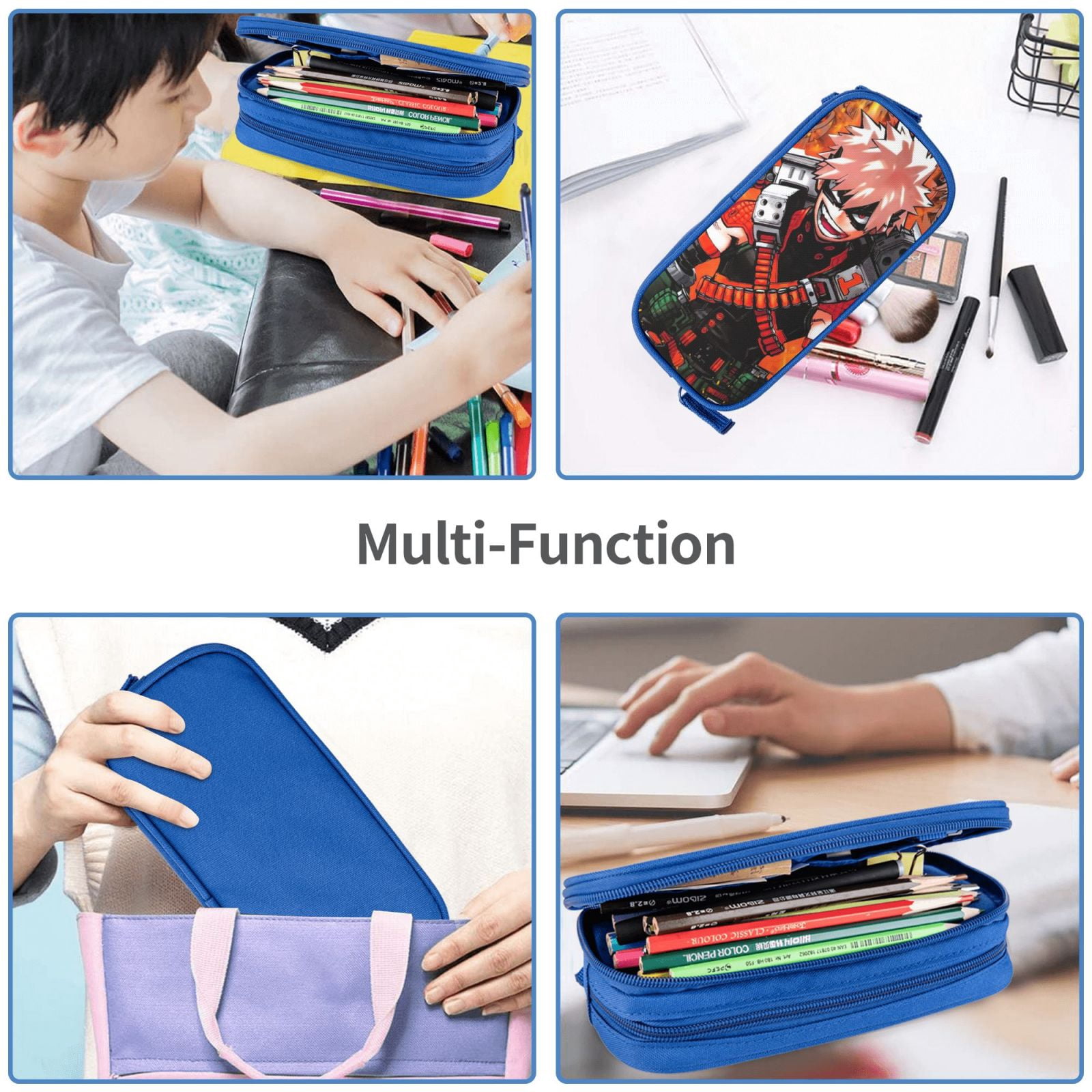 My Hero Academia Pencil Case Large Capacity Pencil Pouch Pen Bag Office Stationery Organizer Travel Makeup Bag Blue