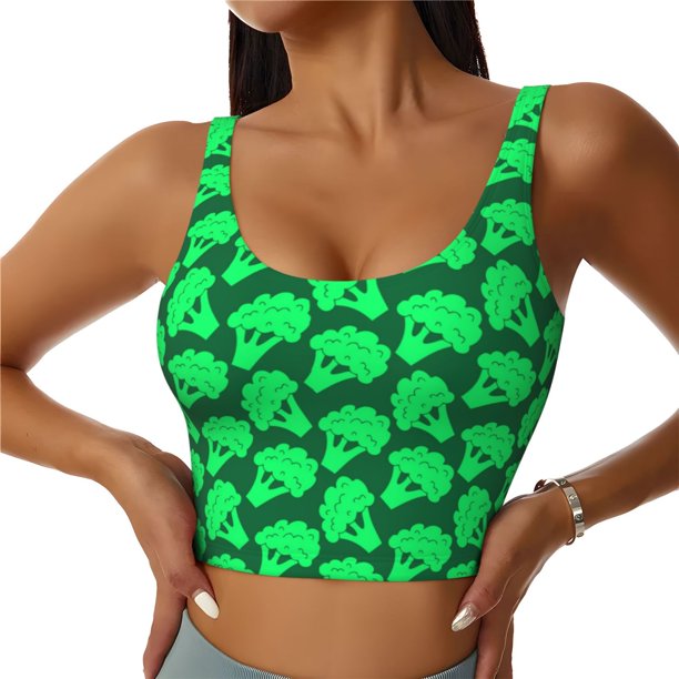 Balery Green Broccoli Sujetadores deportivos con espalda cruzada para mujer, acolchados, sin costuras, de alto impacto, ideales para yoga, gimnasio, entrenamiento y fitness.-