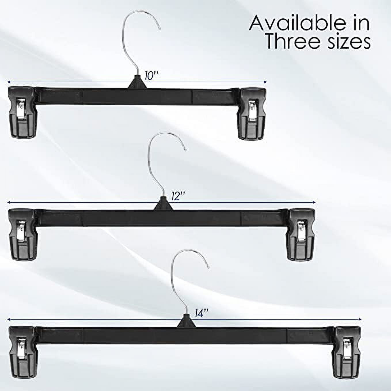 Hanger Central Recycled Black Heavy Duty Plastic Pants & Skirt Bottom Hangers with Padded Pinch Clips and Polished Metal Swivel Hooks, 12 Inch, 200 Pack