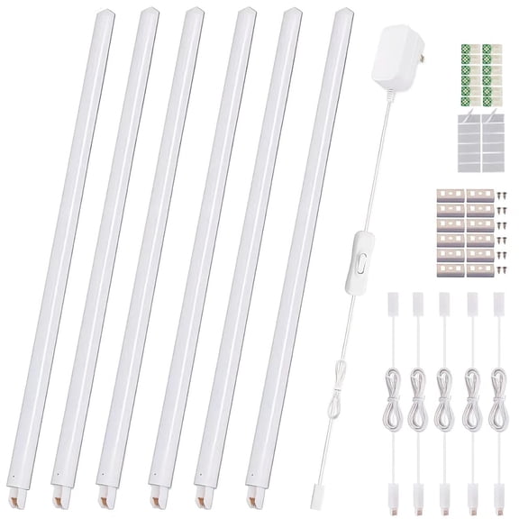 12-Inch LED Under-Cabinet Lights, 3000K (6 Count) Seamlessly Linkable Strip Light Bars Kit