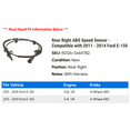 thumbnail image 2 of Rear Right ABS Speed Sensor - Compatible with 2011 - 2014 Ford E-150 2012 2013, 2 of 2