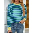 thumbnail image 2 of Womens Tunic Tops Long Sleeve Striped Shirts Crewneck Tops Green XXL, 2 of 7