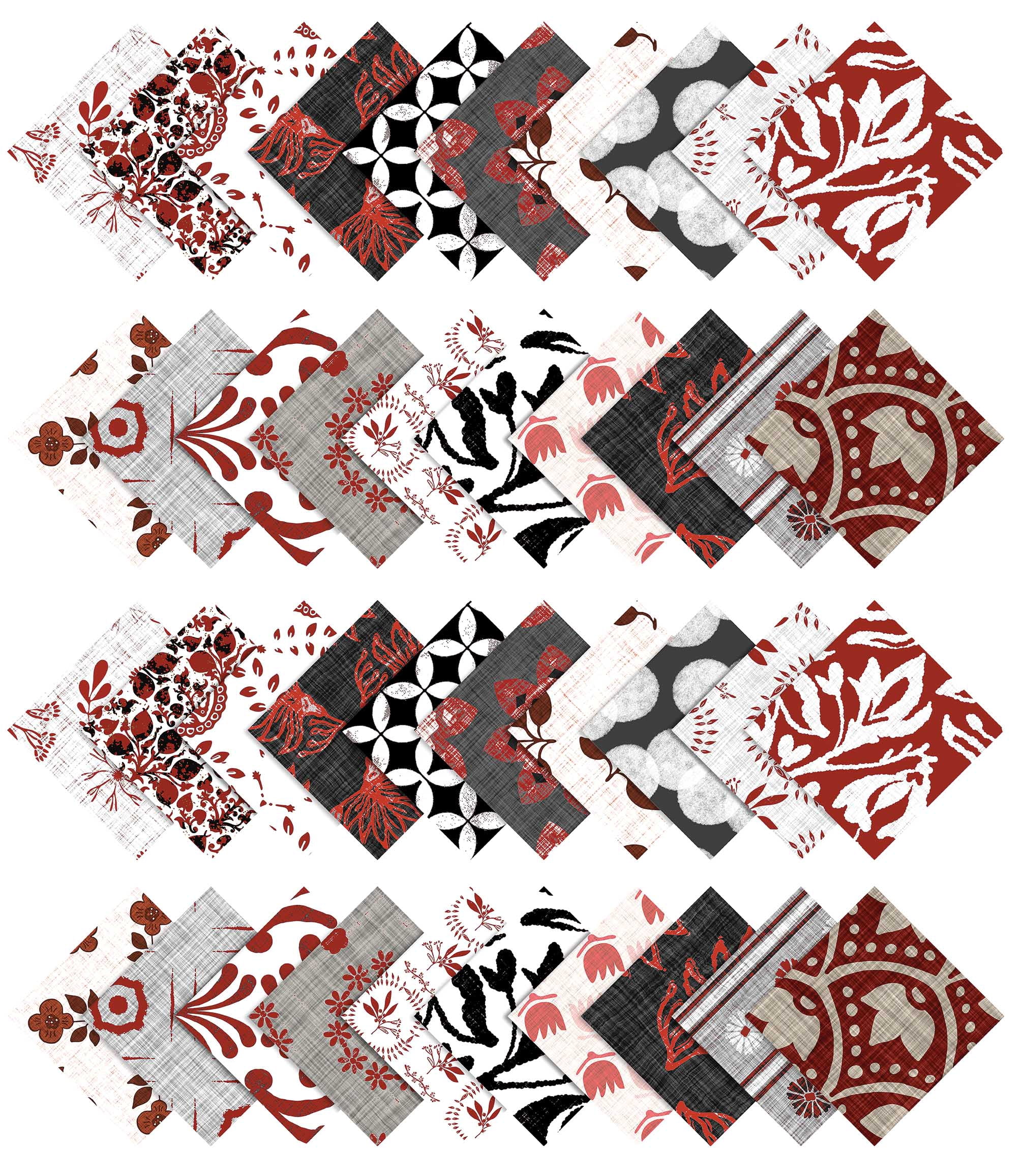 Soimoi 40Pcs Block Print Cotton Precut Fabrics For Quilting Craft Strips 2.5x42inches Jelly Roll - Red