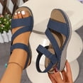 thumbnail image 3 of Rokment Women's Orthopedic Walking Sandals with Arch Support Comfortable Stylish Casual Leather Platform Wedge Orthotic Beach Summer Dressy Shoes Blue Size 7.5, 3 of 8