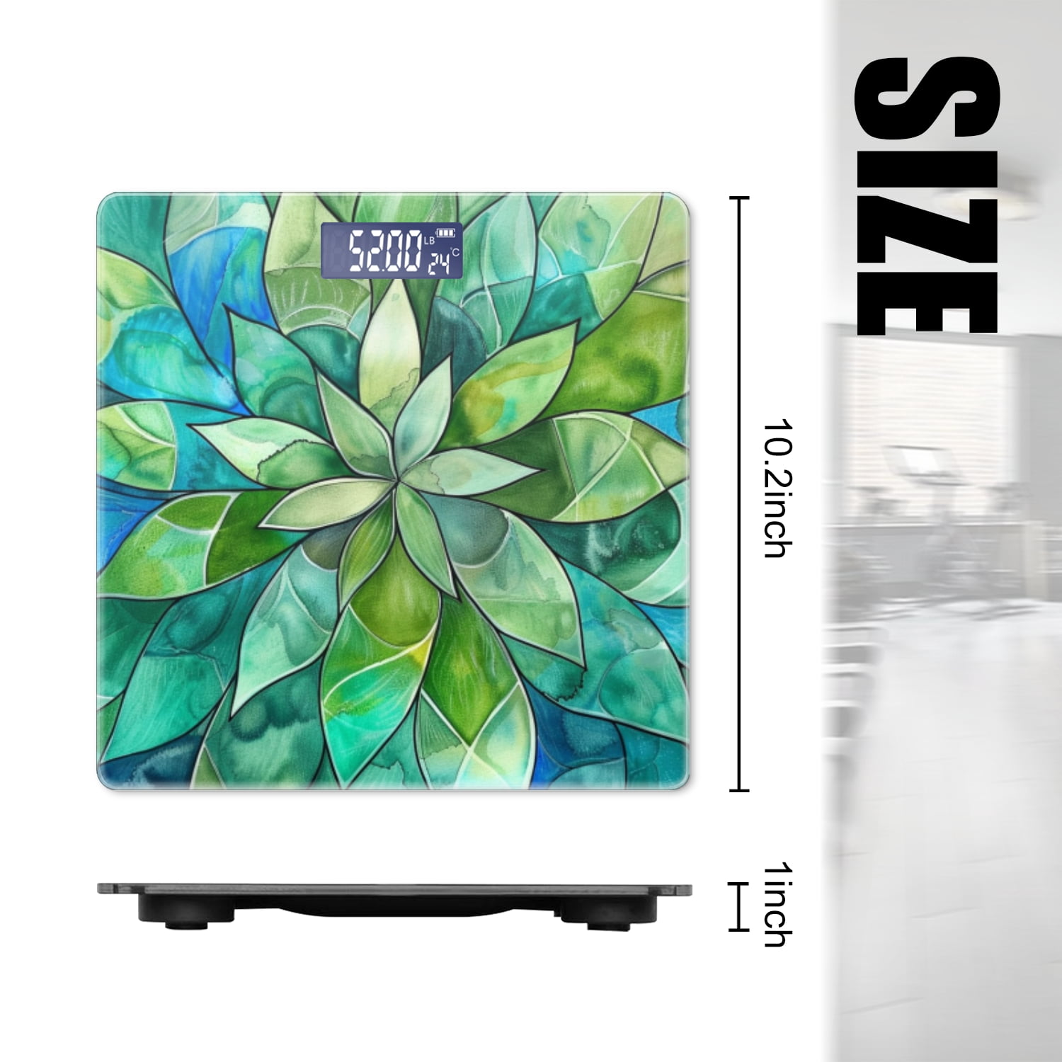Bathroom Scale, Highly Accurate Digital Body Scale,Precisely Measures Weight up to 400 lbs-Watercolor Painting Of Intricate Mandala