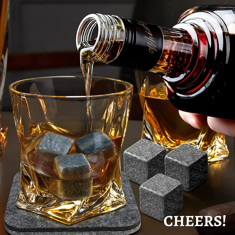 Premium Whiskey Stones Gift Set with 12 Pcs Stones and Bag. Whiskey,  Bourbon, Cognac, Scotch,Gin, Wine Beverage. Marble Reusable Ice Cubes.  Birthday
