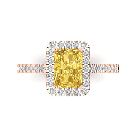 Clara Pucci 14K Rose Gold 1.86ct Yellow Halo Ring for Women