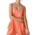 thumbnail image 3 of Womens Summer Casual Sleeveless Loose Spaghetti Strap Shorts Overalls Outfits Jumpsuits with Pockets Orange Color M, 3 of 9