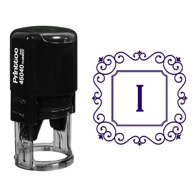 Printtoo Self Inking Rubber Stamp Square Swirl Border I Alphabet Monogram Initial R-40 Office Stationary