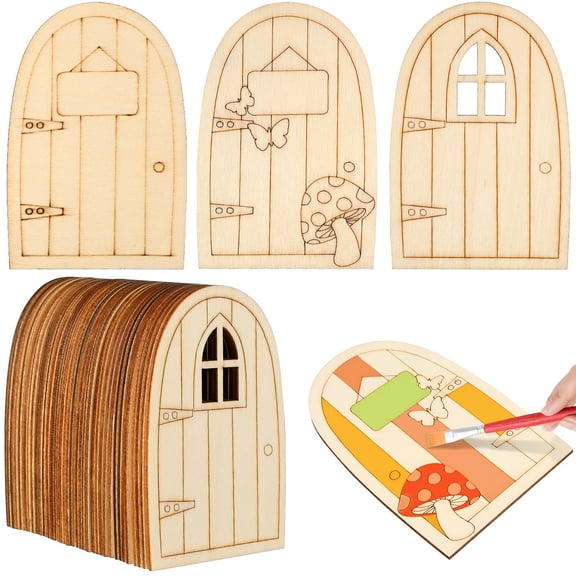 Homoyoyo Wooden Fairy Doors Assorted Colors for and Craft Decor