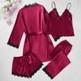thumbnail image 6 of GERsome Womens Silk Satin Pajamas Set - 4pcs Lace Cami Shorts Sleepwear Lounge Pant with Robe Sets S-3XL, 6 of 7