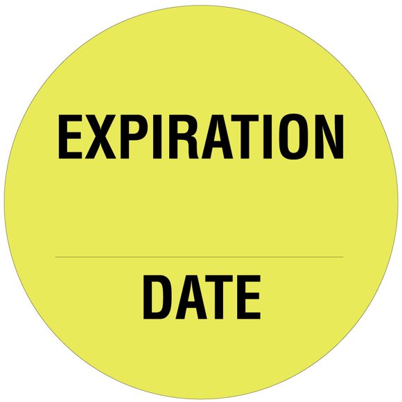 PDC Healthcare 59706019 Étiquette en Papier, Étiquette Cercle Jaune Fluorescent avec Texte Noir, "Date d'Expiration", Diamètre 0.75 Pouces (Rouleau de 1000)