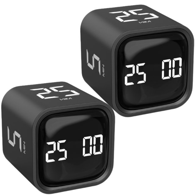 Timer Pomodoro OORAII giratorio de 5, 25, 10, 50 minutos, negro, paquete de 2
