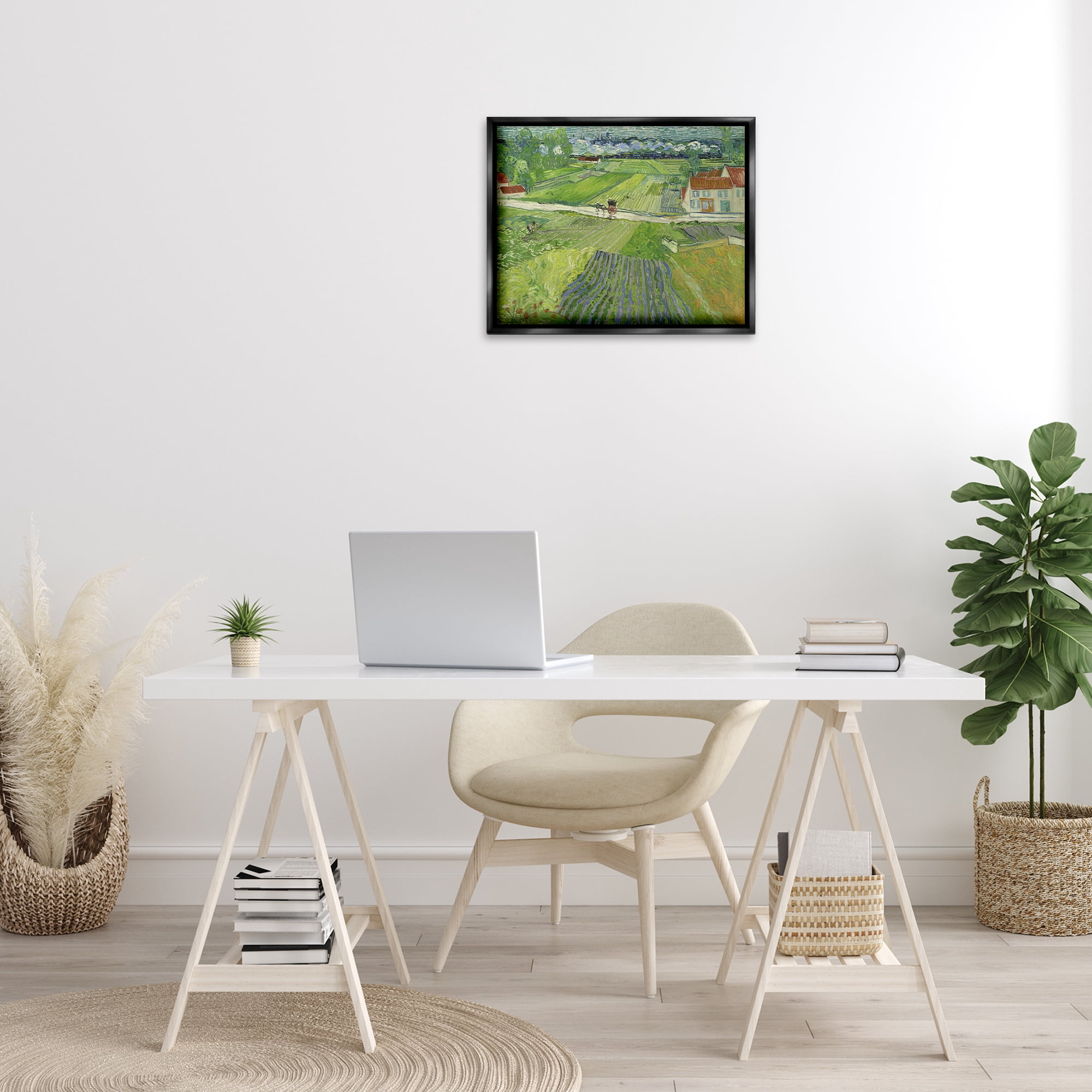 Stupell Industries Van Gogh Carriage & Train Landscape Landscape & Nature Painting Black Floater Framed Canvas Art Print Wall Art, 21 x 17