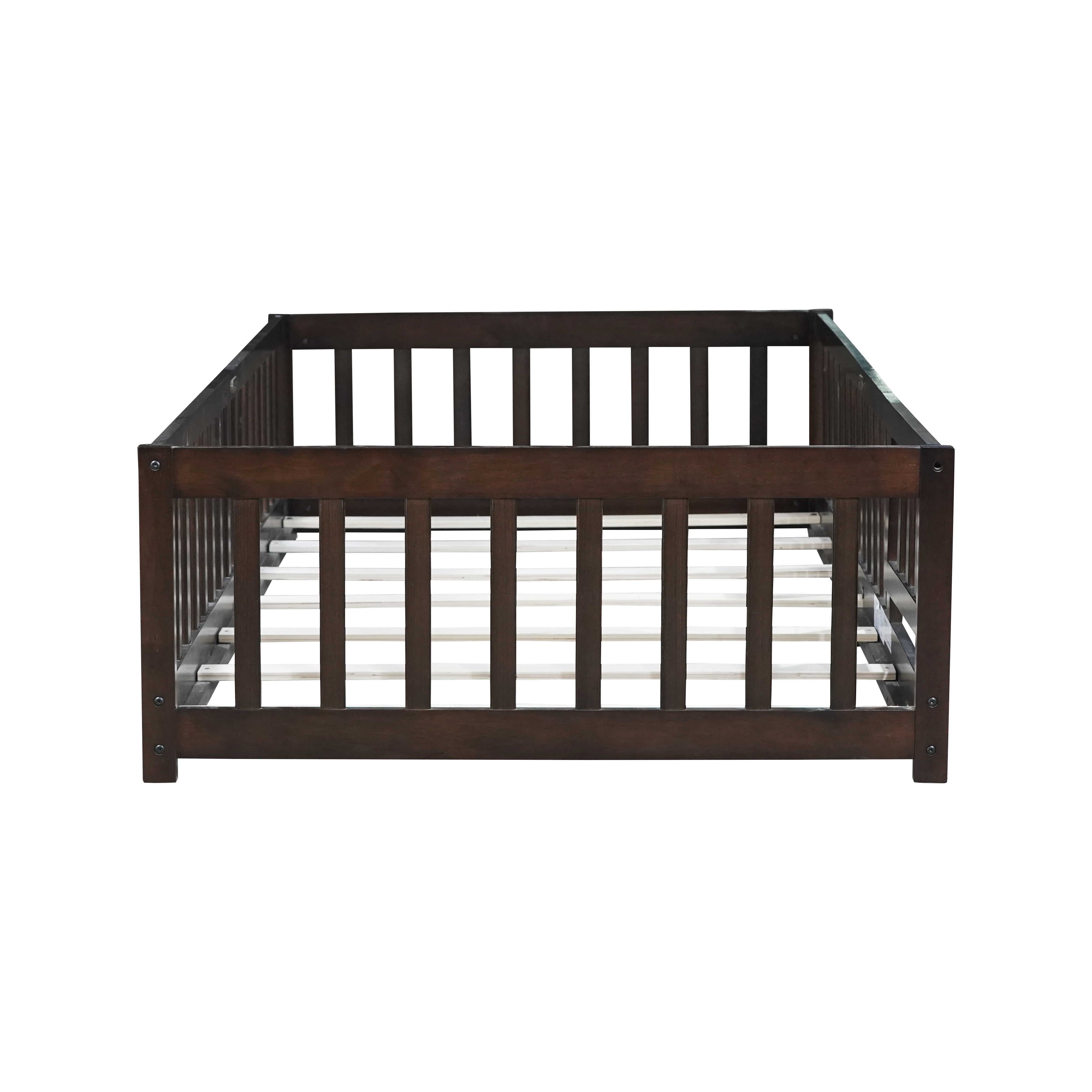 Miniyam Wood Twin Size Floor Bed Guardrails for Kids, Espresso